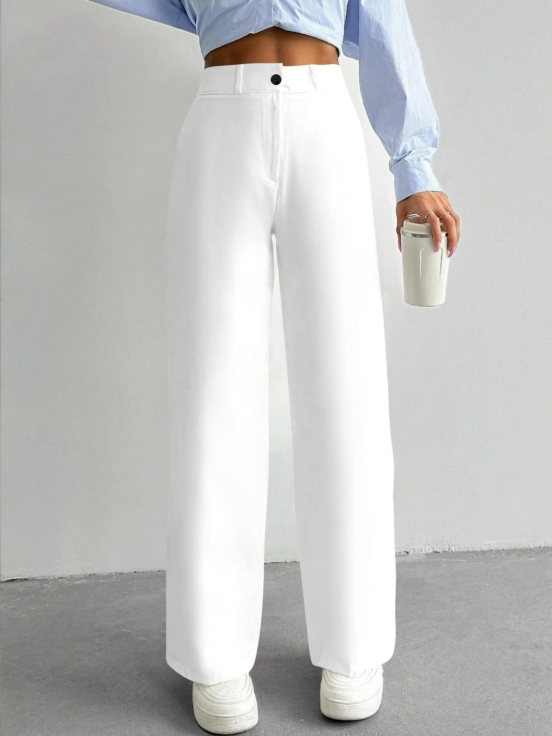 CREZYVEZY Women High-Rise Wrinkle Free Trousers