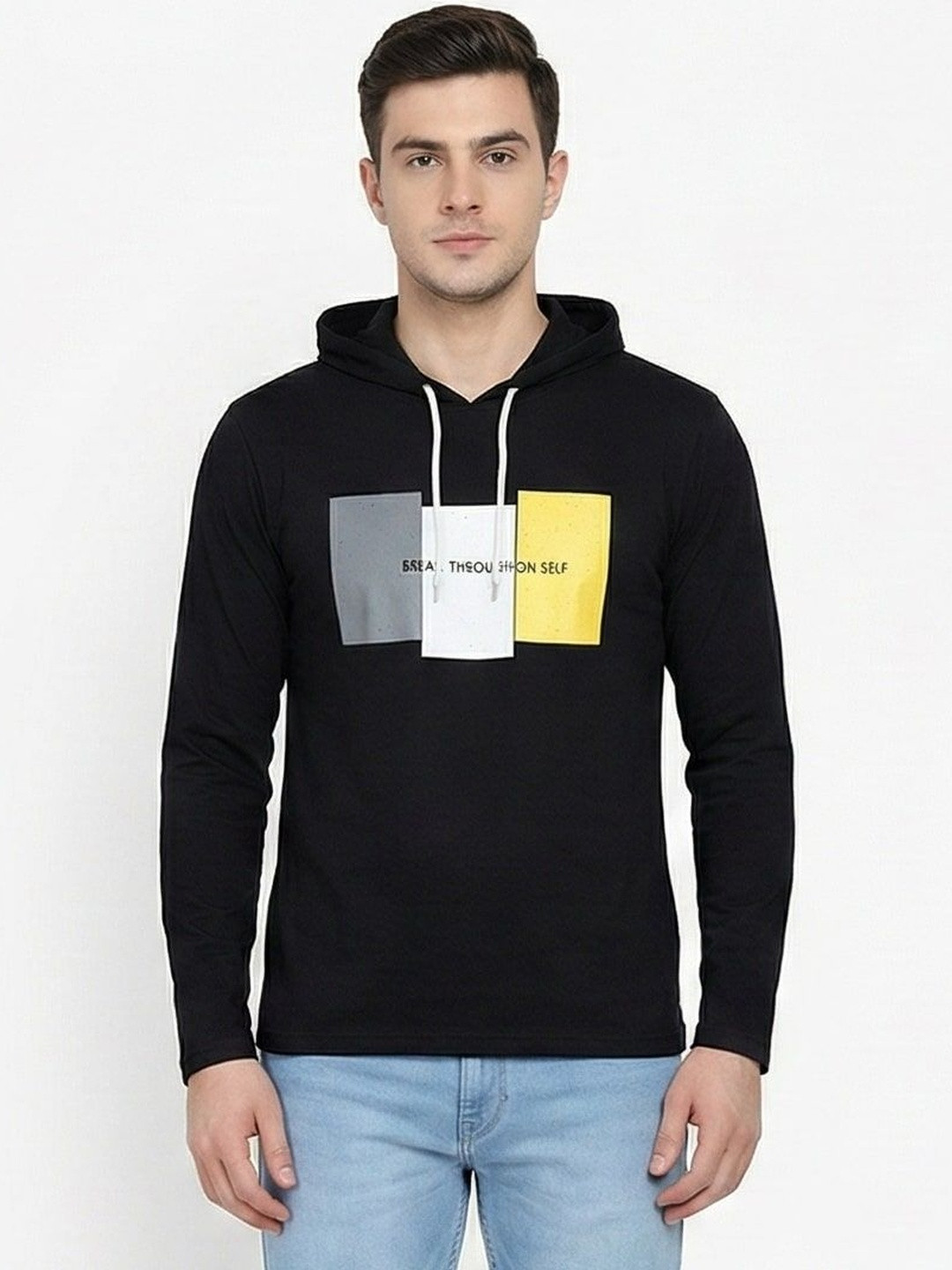 SKYBEN Men Typography Printed Hooded T-shirt