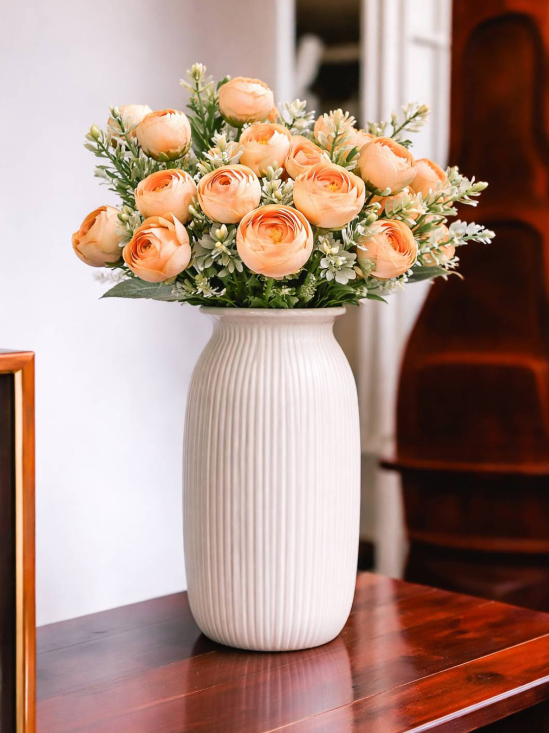 Orange Artificial Rose Flowers Bouquet Bunch  13 In