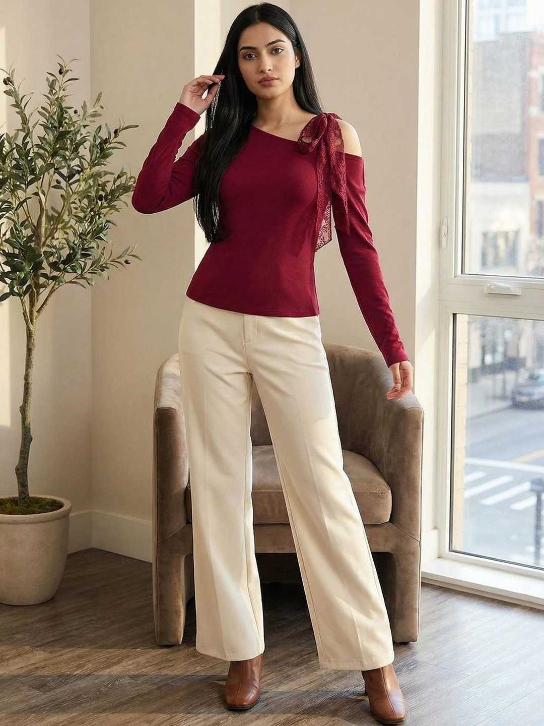 Zucchini One Shoulder Cold-Shoulder Top