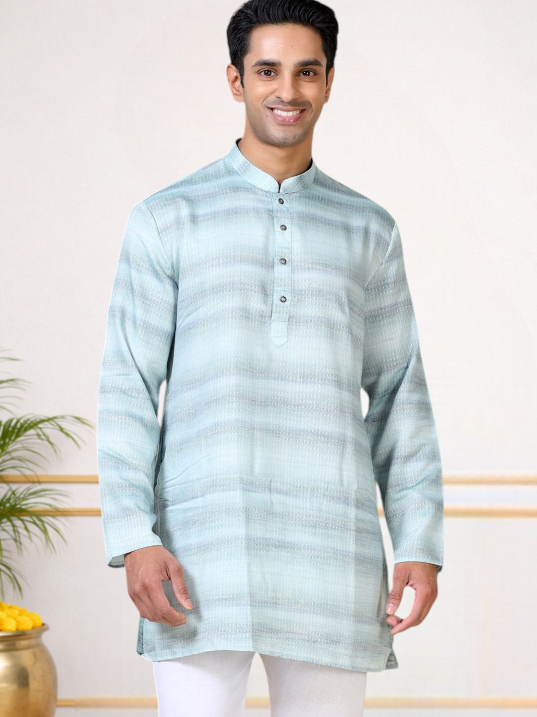 TATTVA Woven Design Mandarin Collar Straight Kurta