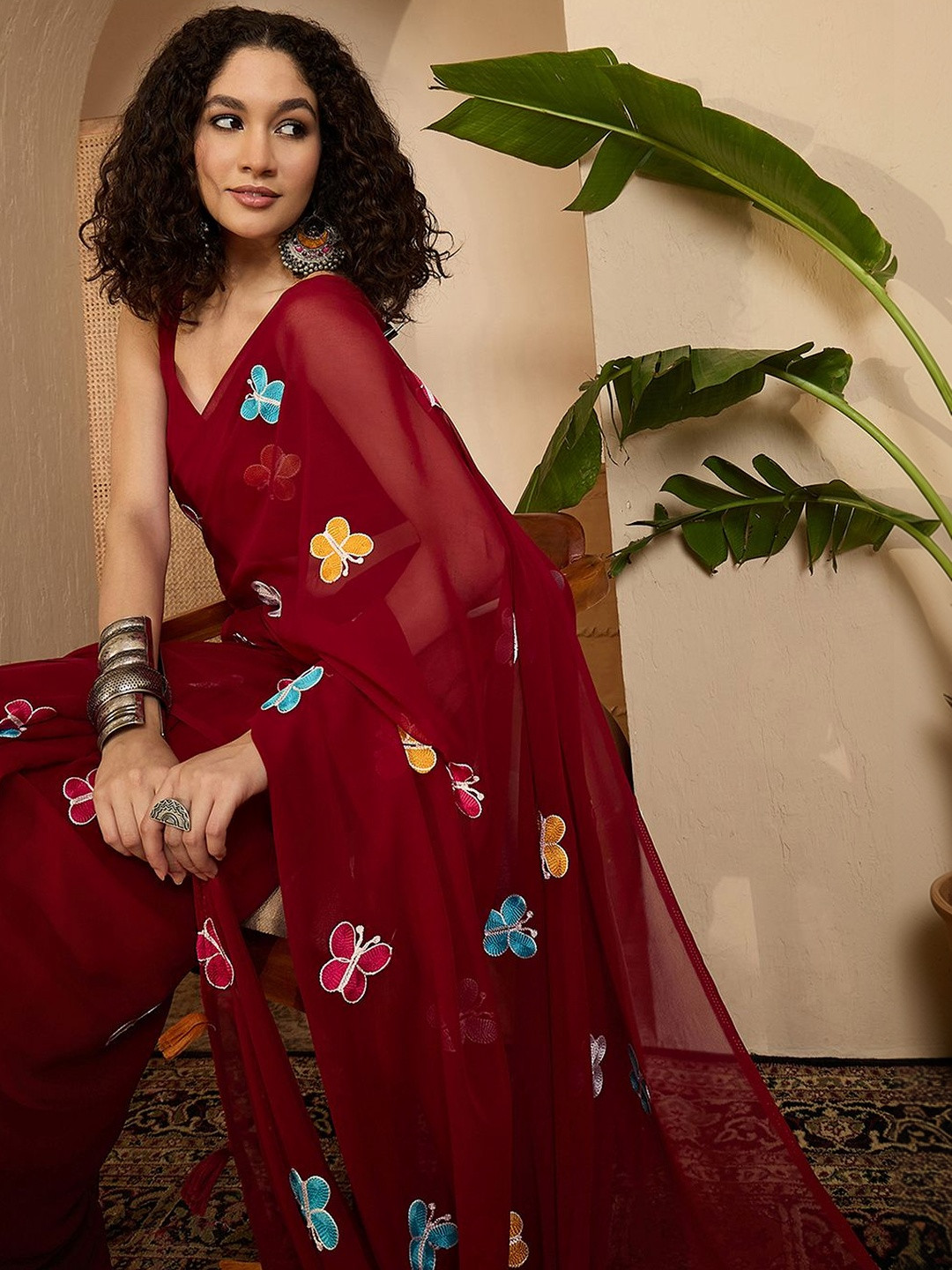 Sangria Embroidered Saree With Unstitched Blouse Piece