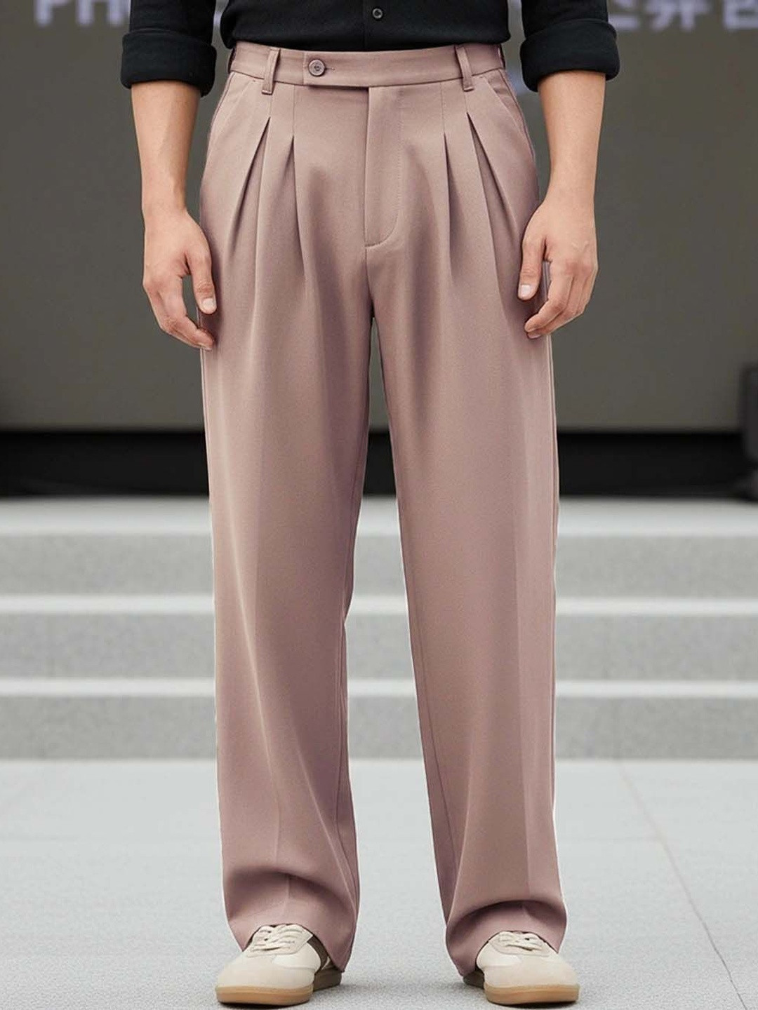 NOWI Men Pleated Straight Fit Formal Trousers