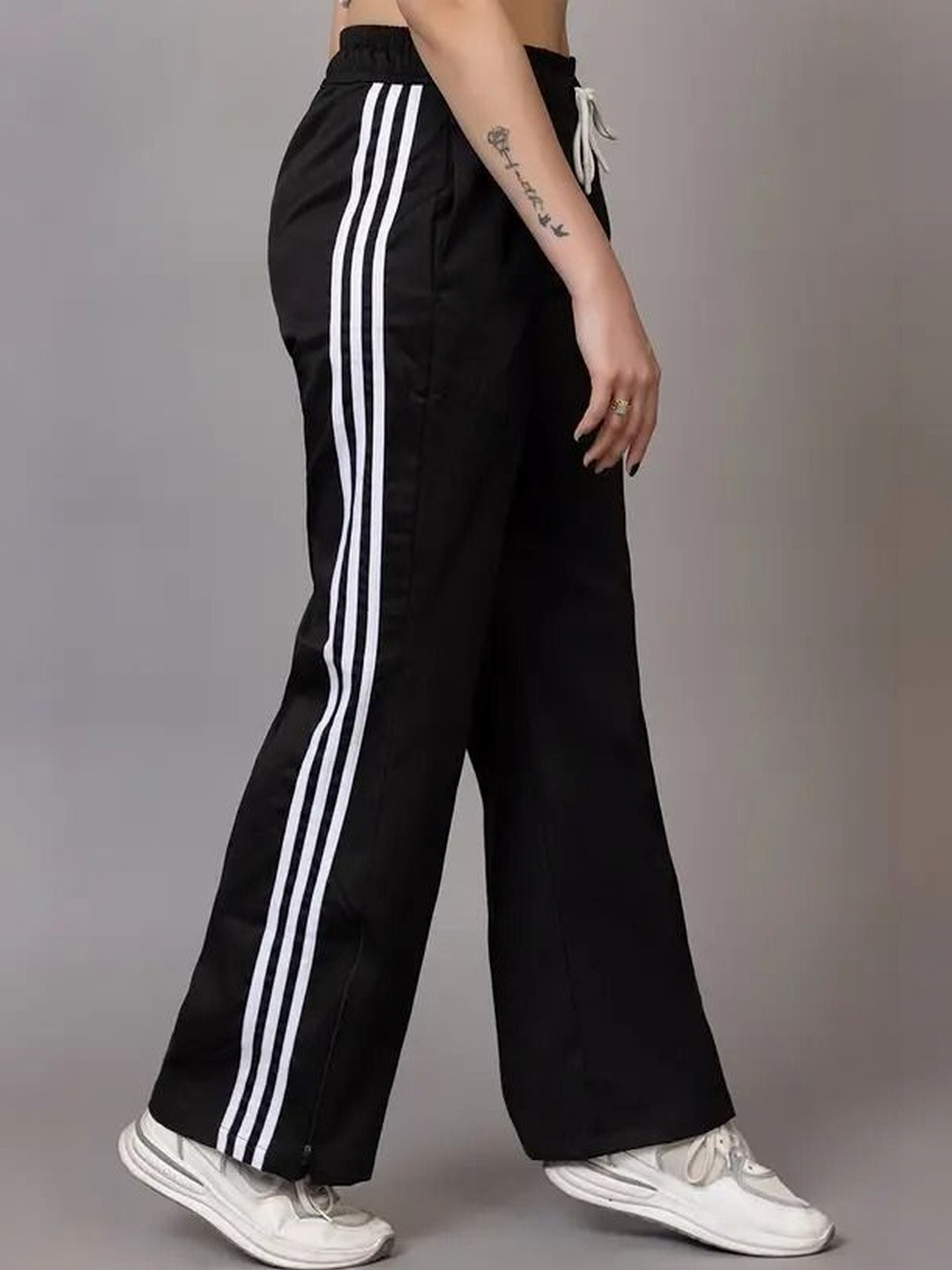 LEXREX Women Striped High-Rise Trousers