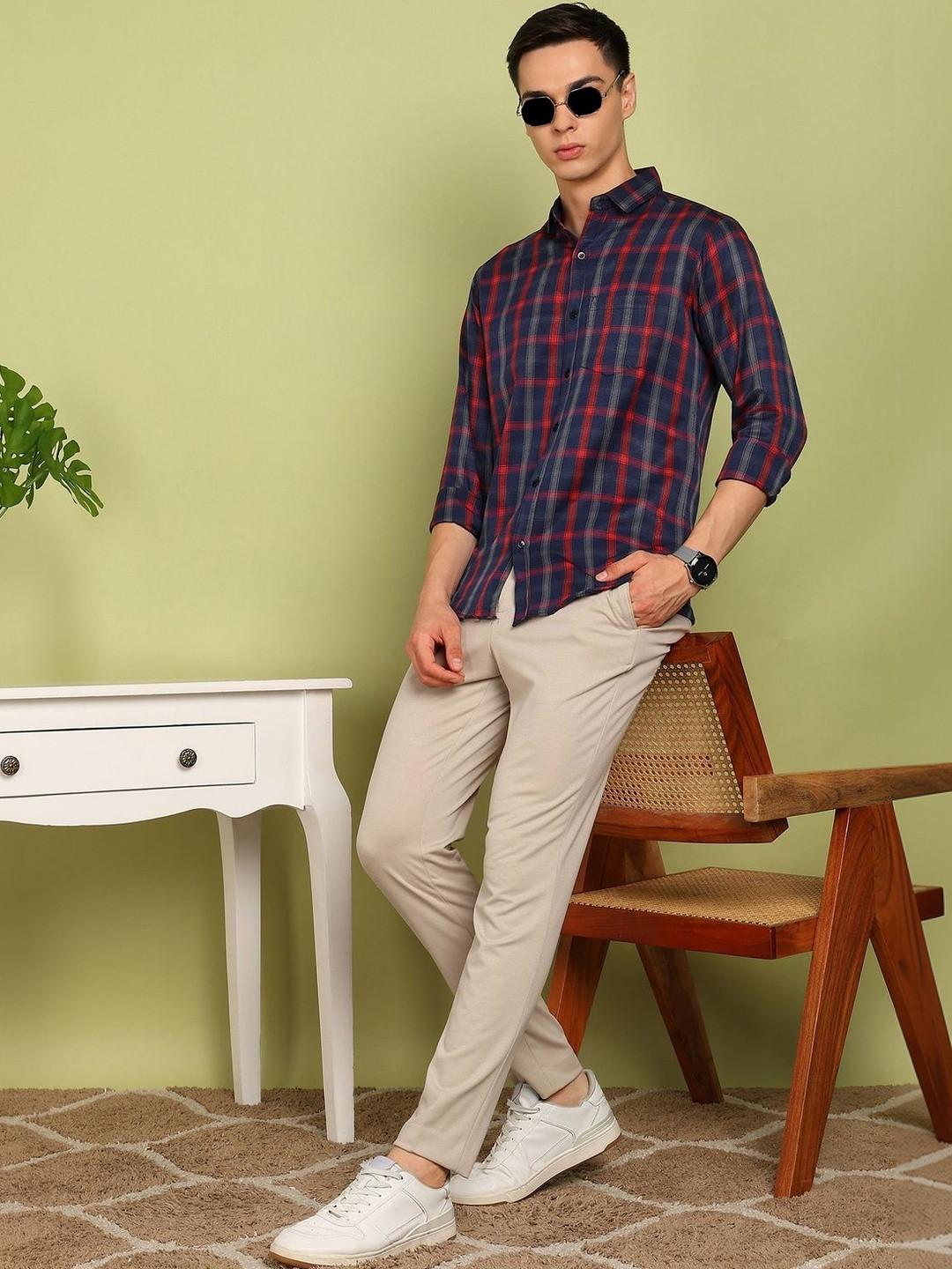 XENOR Men Slim Fit Tartan Checks Checked Casual Shirt