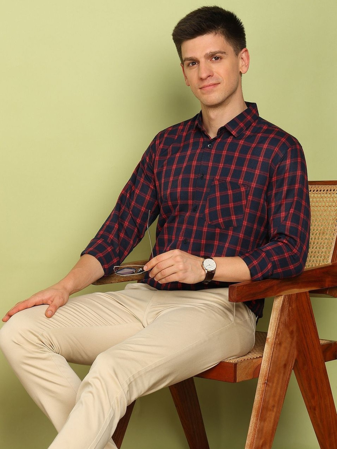 XENOR Men Slim Fit Tartan Checks Checked Casual Shirt