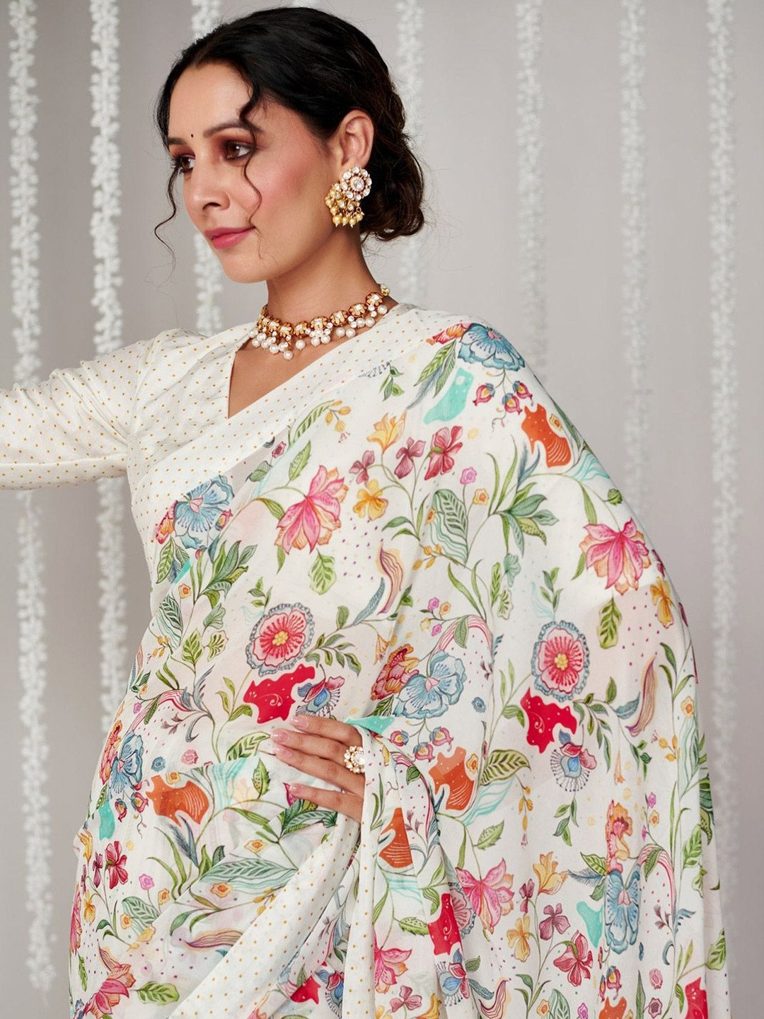 Urban Pallu Floral Embroidered Poly Georgette Designer Saree
