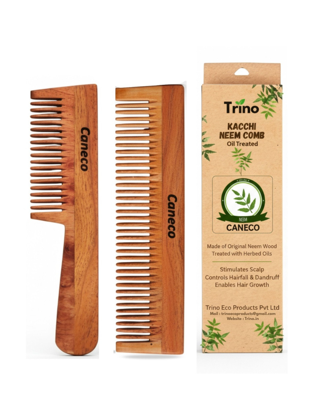 CANECO Set Of 2 Kacchi Neem Wooden Comb