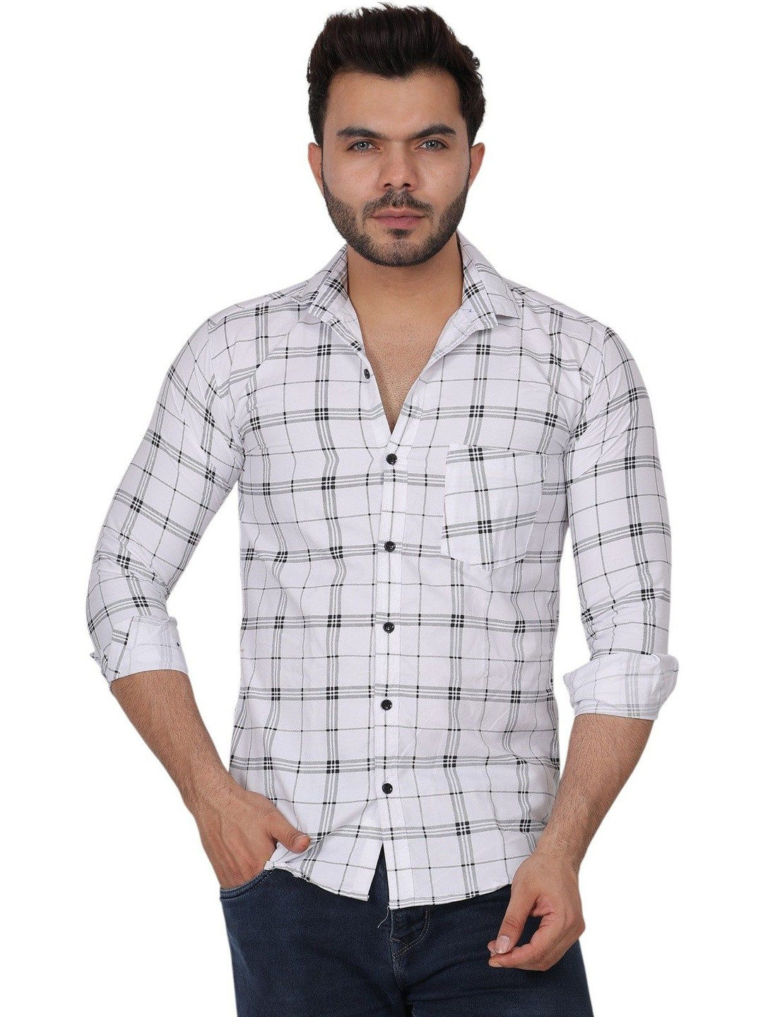 SRGI Men Comfort Slim Fit Windowpane Checks Checked Casual Shirt