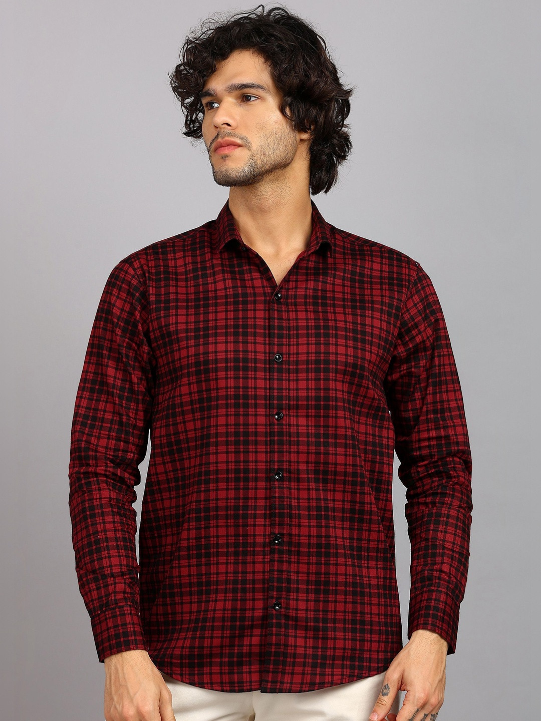 SRGI Men Comfort Slim Fit Tartan Checks Checked Casual Shirt