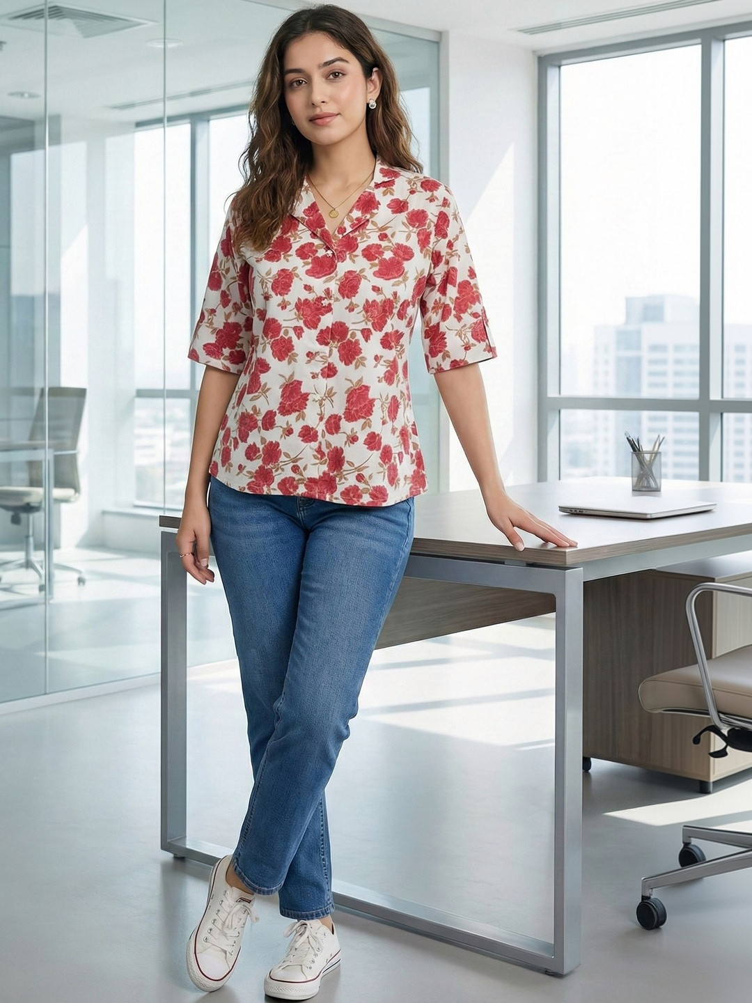 Merira Floral Print Cotton Top