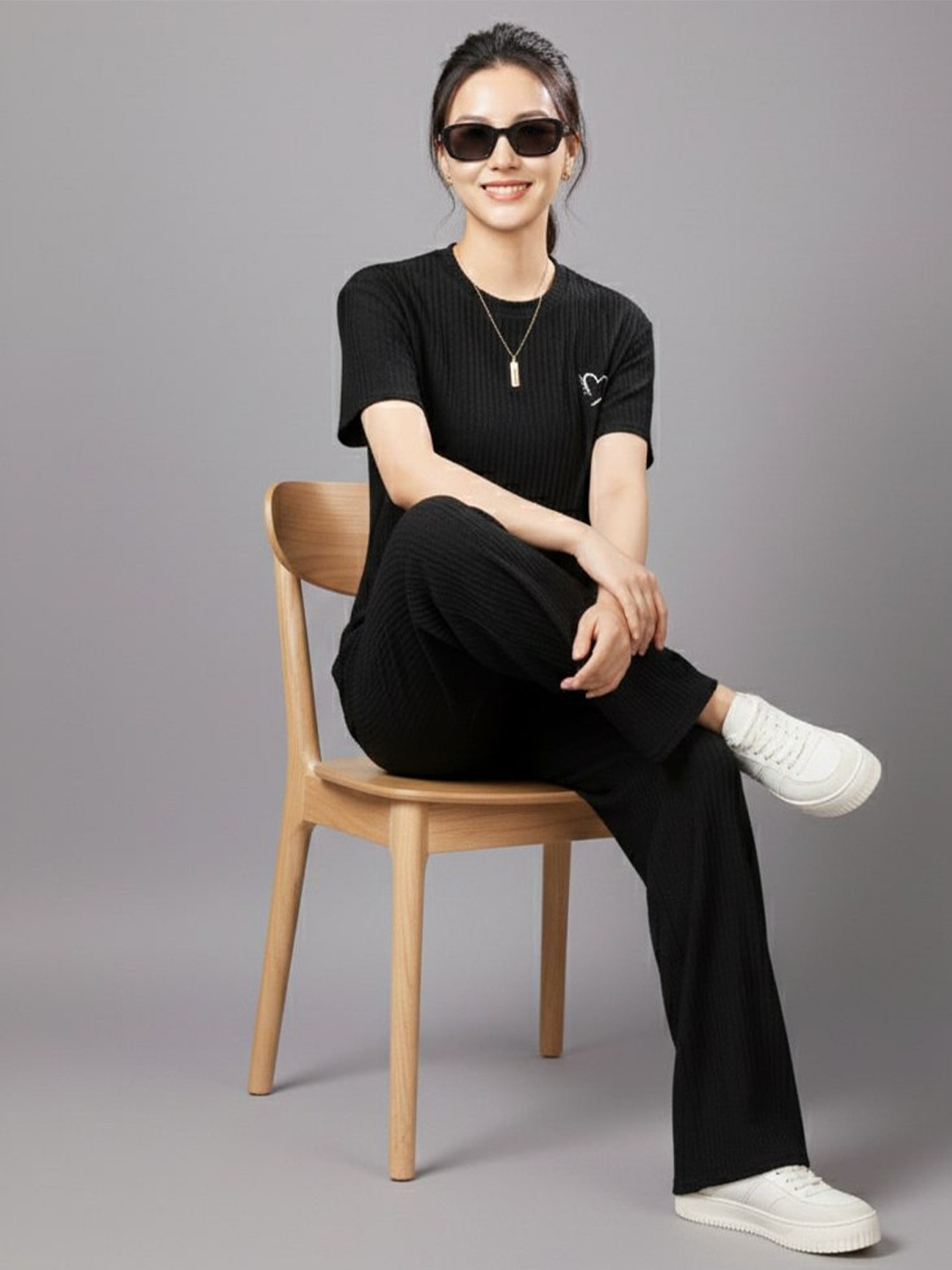 Stem Rope Women Solid Co-ord Set