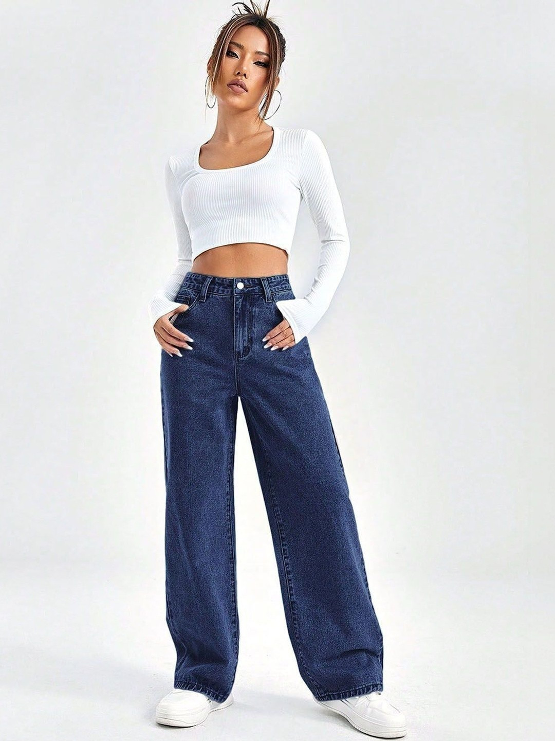 KASHIANXSTYLE Women Loose Wide Leg High-Rise Stretchable Jeans