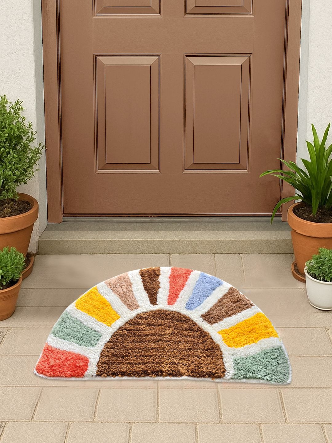 FABINALIV White & Brown Patterned Anti-Skid Doormat