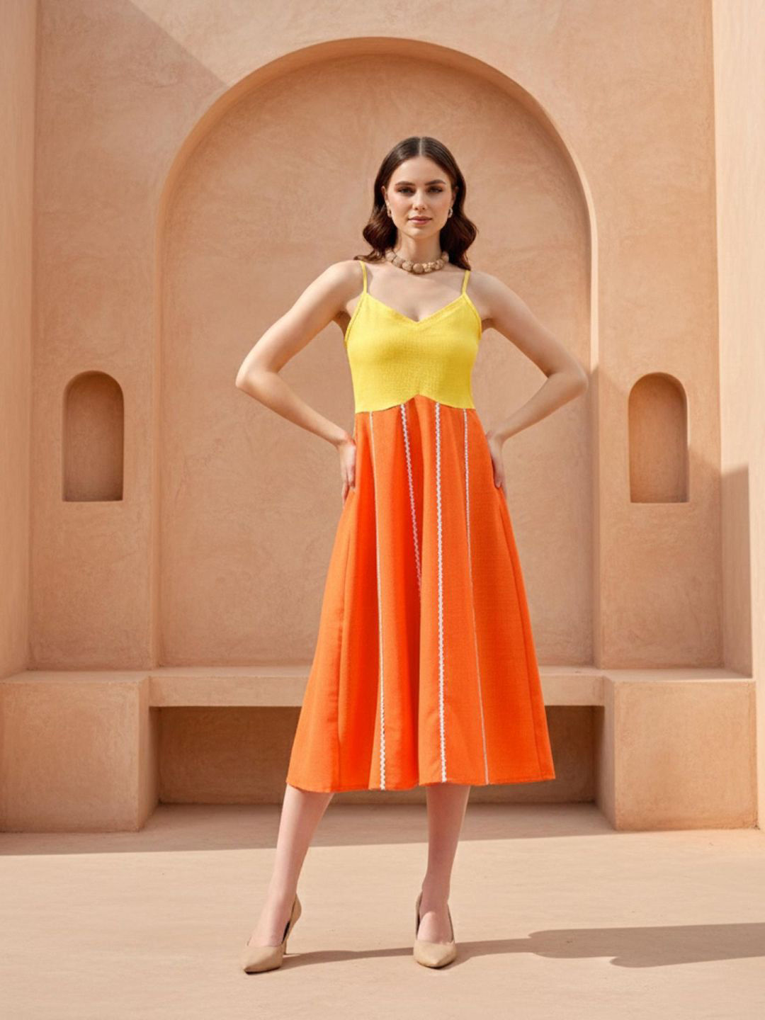 OBSHIVKA Colourblocked Linen A-Line Midi Dress