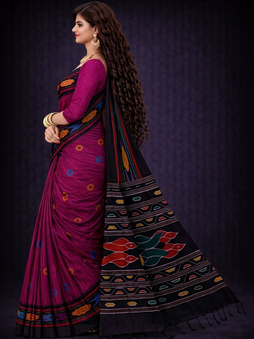 Quetzal Ethnic Motifs Pure Cotton Handloom Core Saree