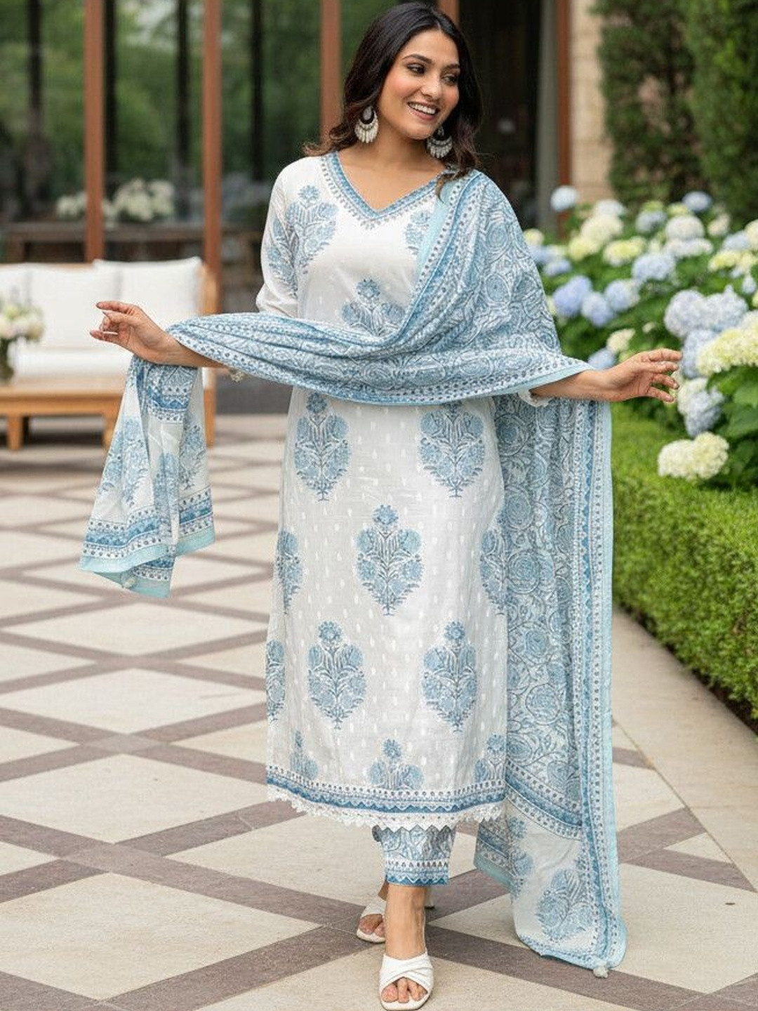 KALINI Women Ethnic Motifs Printed Regular Kurta with Trousers & With Dupatta