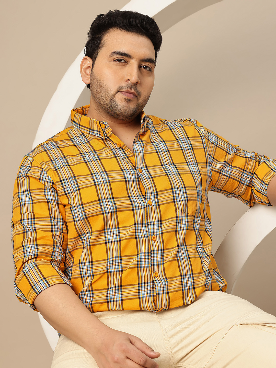 Sztori Plus Size Checked Pure Cotton Casual Shirt