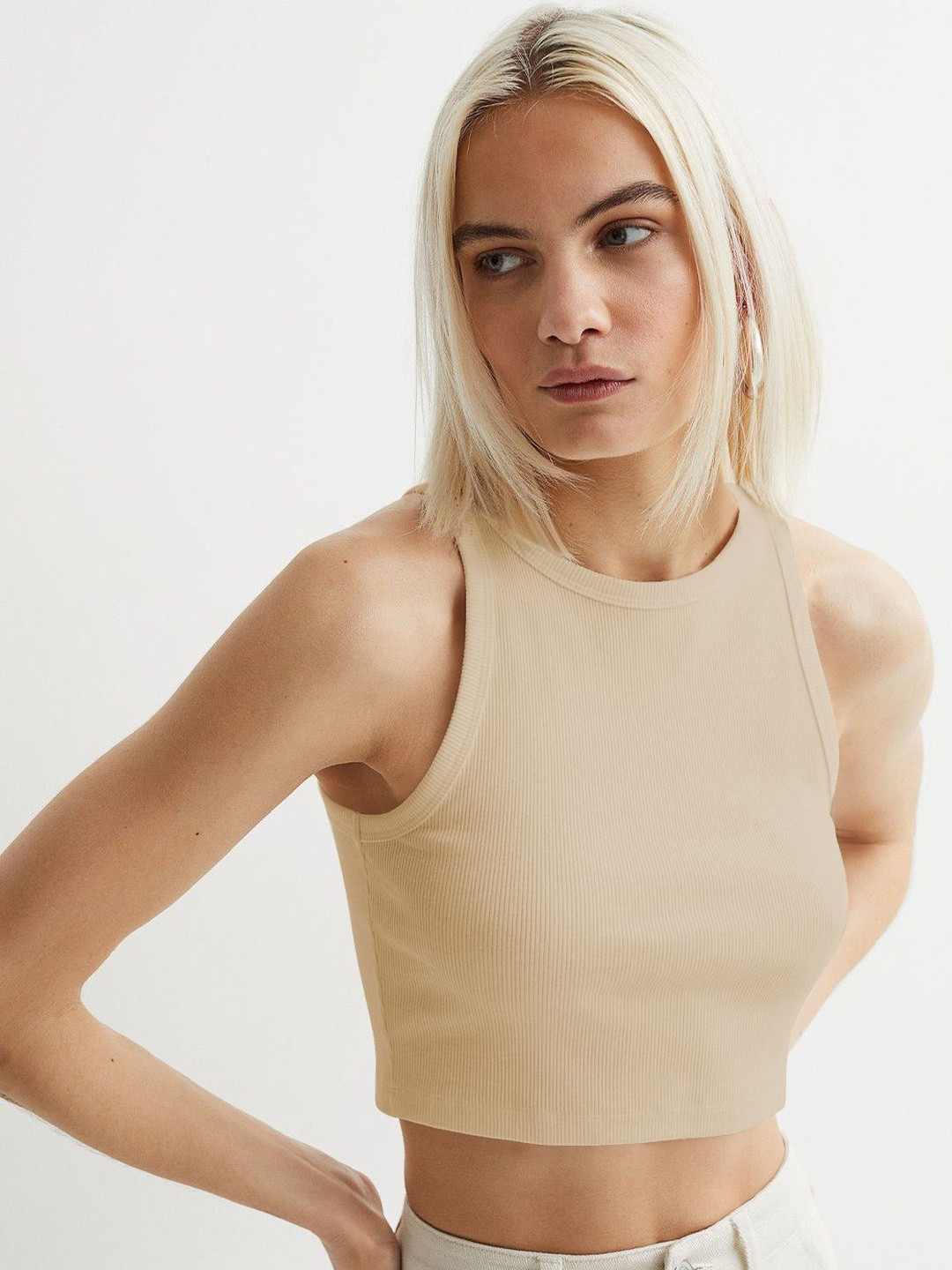 CREZYVEZY Ribbed Round Neck Sleeveless Crop Top