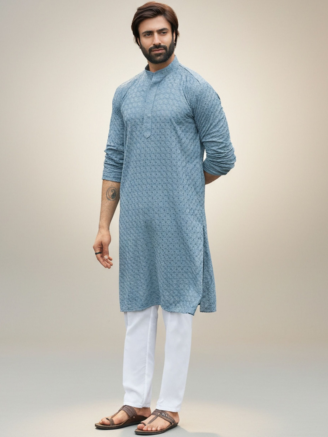 INDIROOP Men Regular Kurta with Trousers