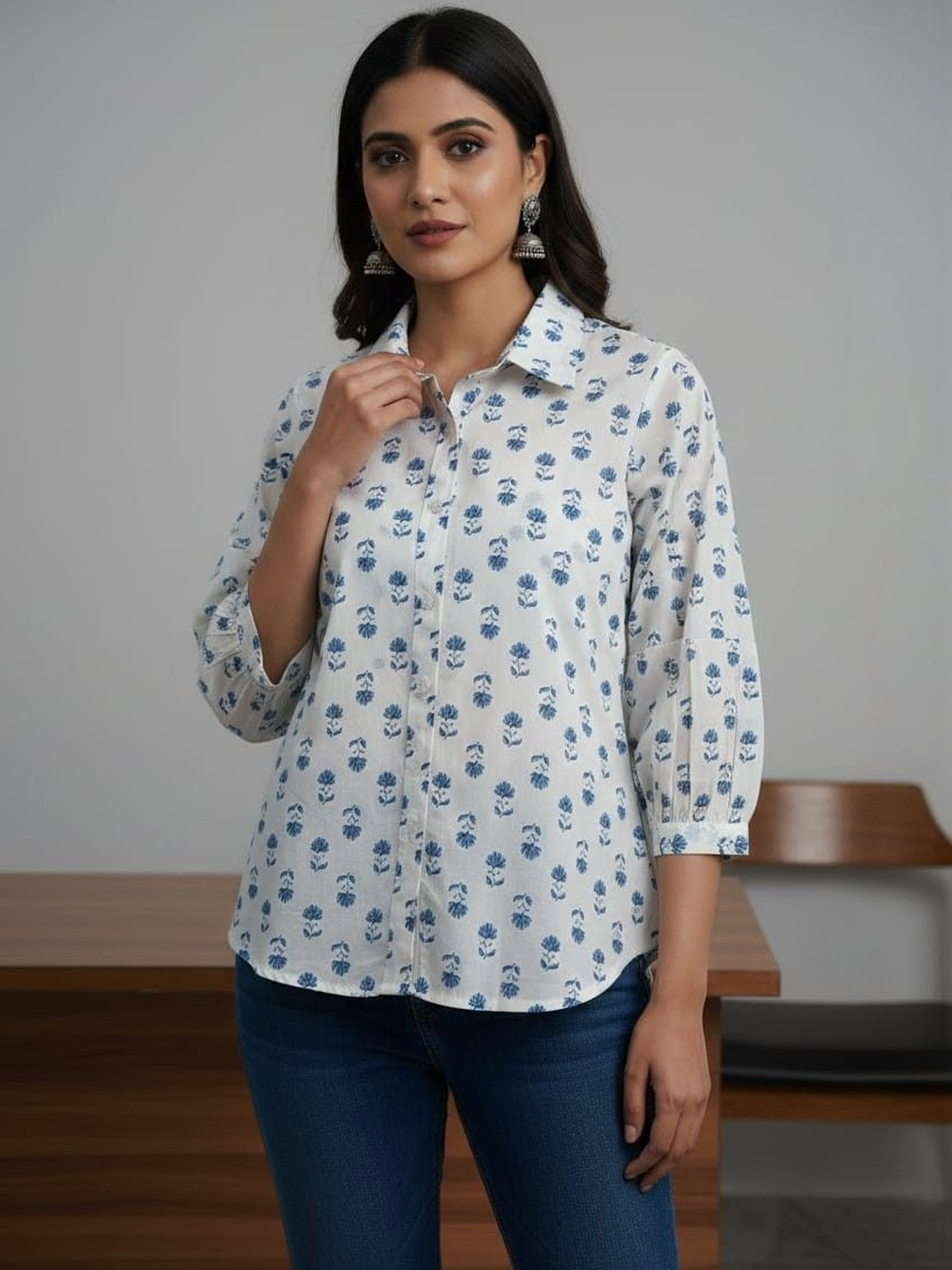 HERE&NOW Shirt Collar Printed Tunic