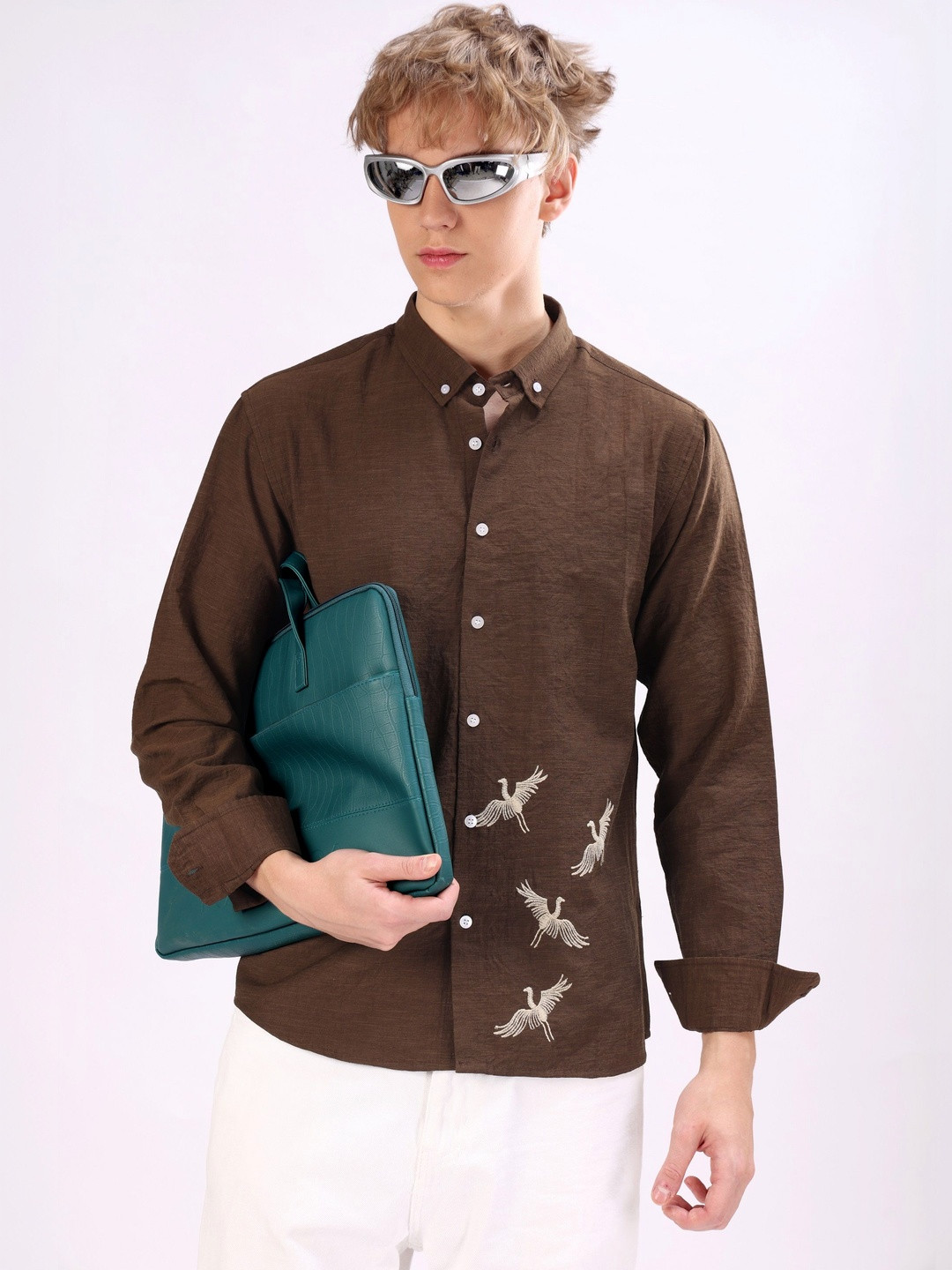 BIOGRAPH Regular Fit Birds Embroidered Shirt