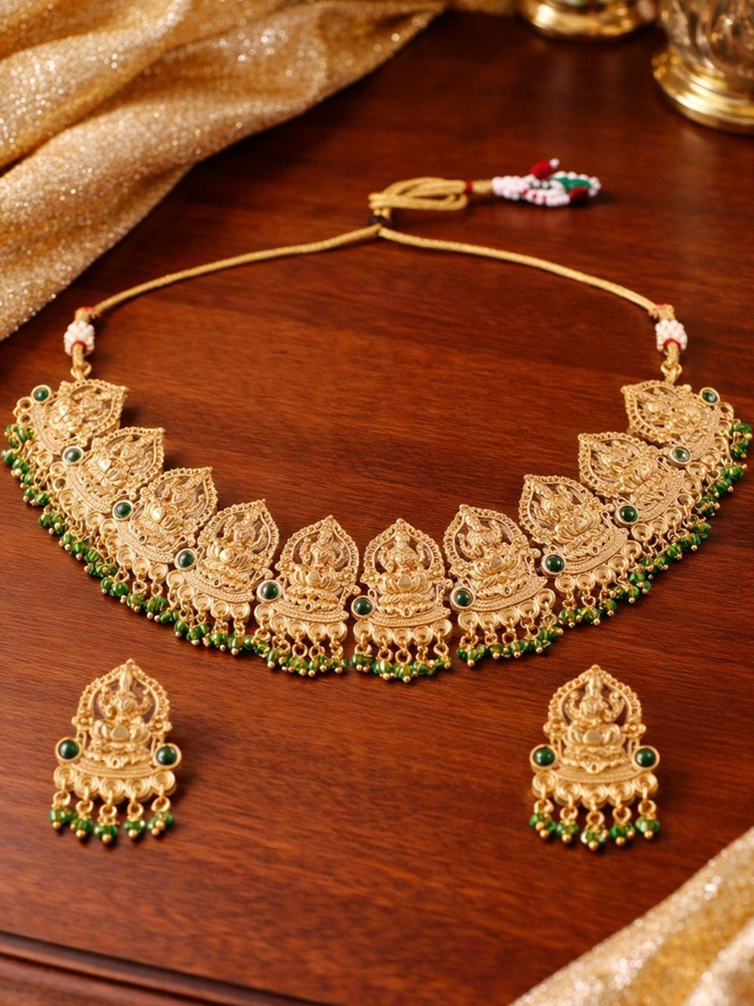 OOMPH Stone Studded & Beaded Necklace and Earrings