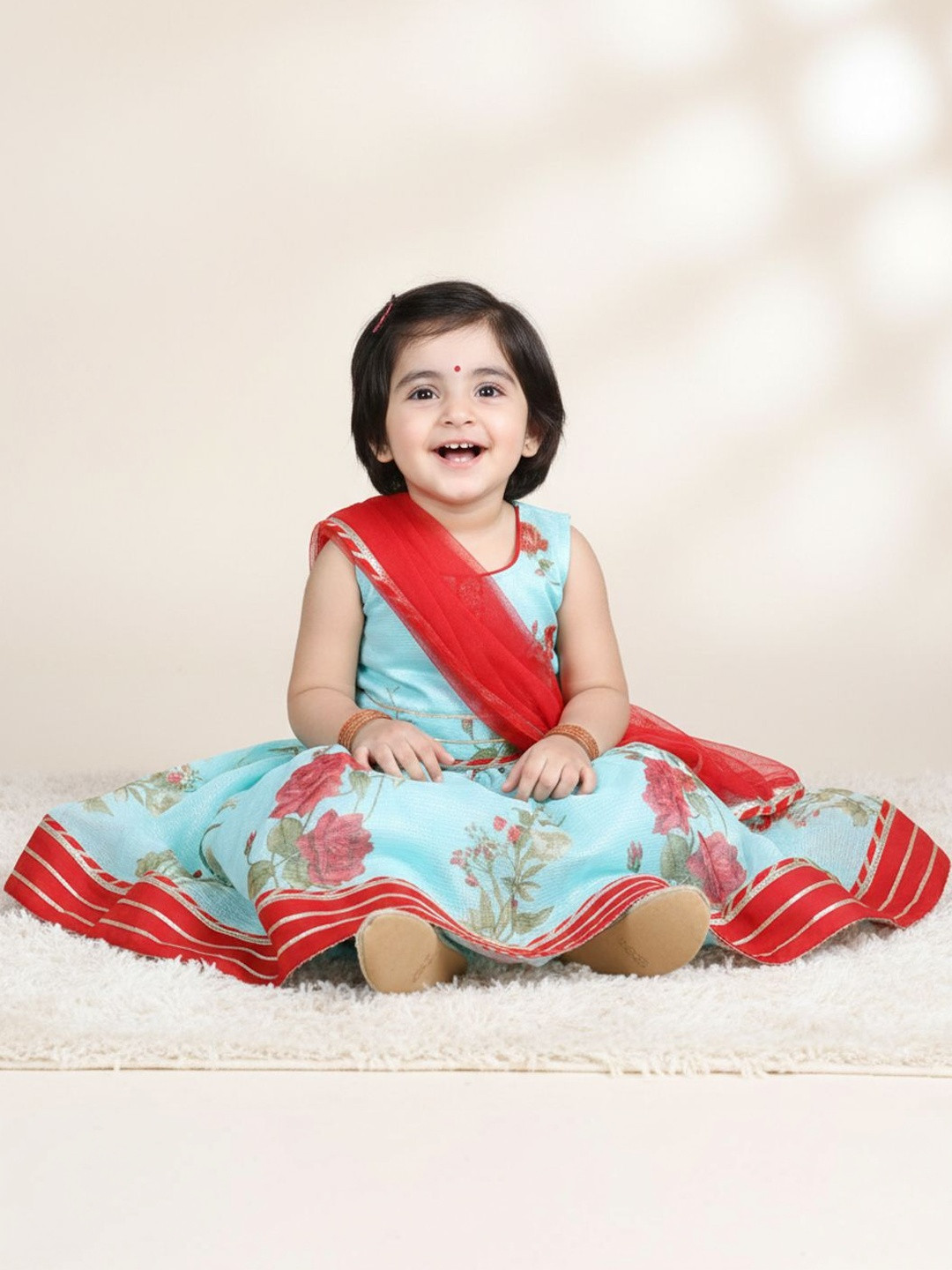 Sangria Girls Printed Round Neck Flared Lehenga Choli