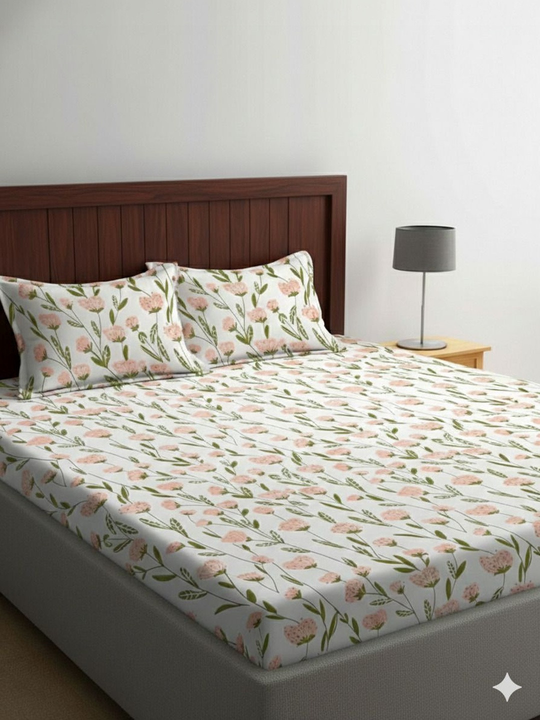 BLUEDOT White & Multicoloured Floral 210 TC Bedsheet with 2 Pillow Covers