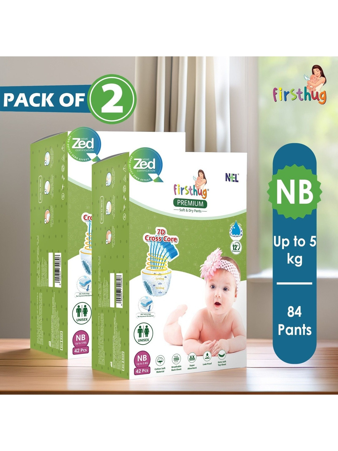 Firsthug Set Of 2 Premium Care Baby Diaper Pants- 42 Pcs Each