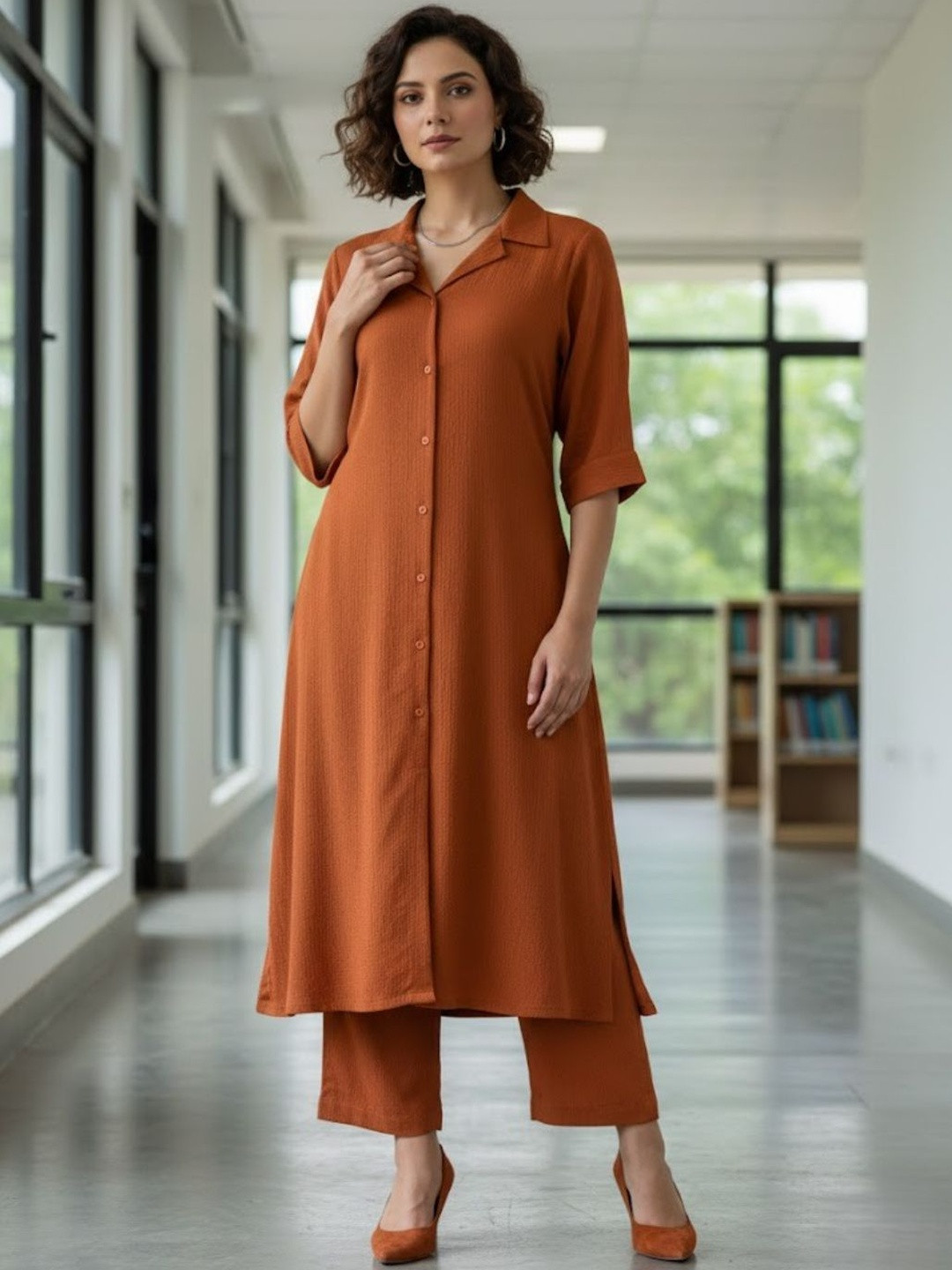 KALINI Women Regular Silk Crepe Kurta with Trousers