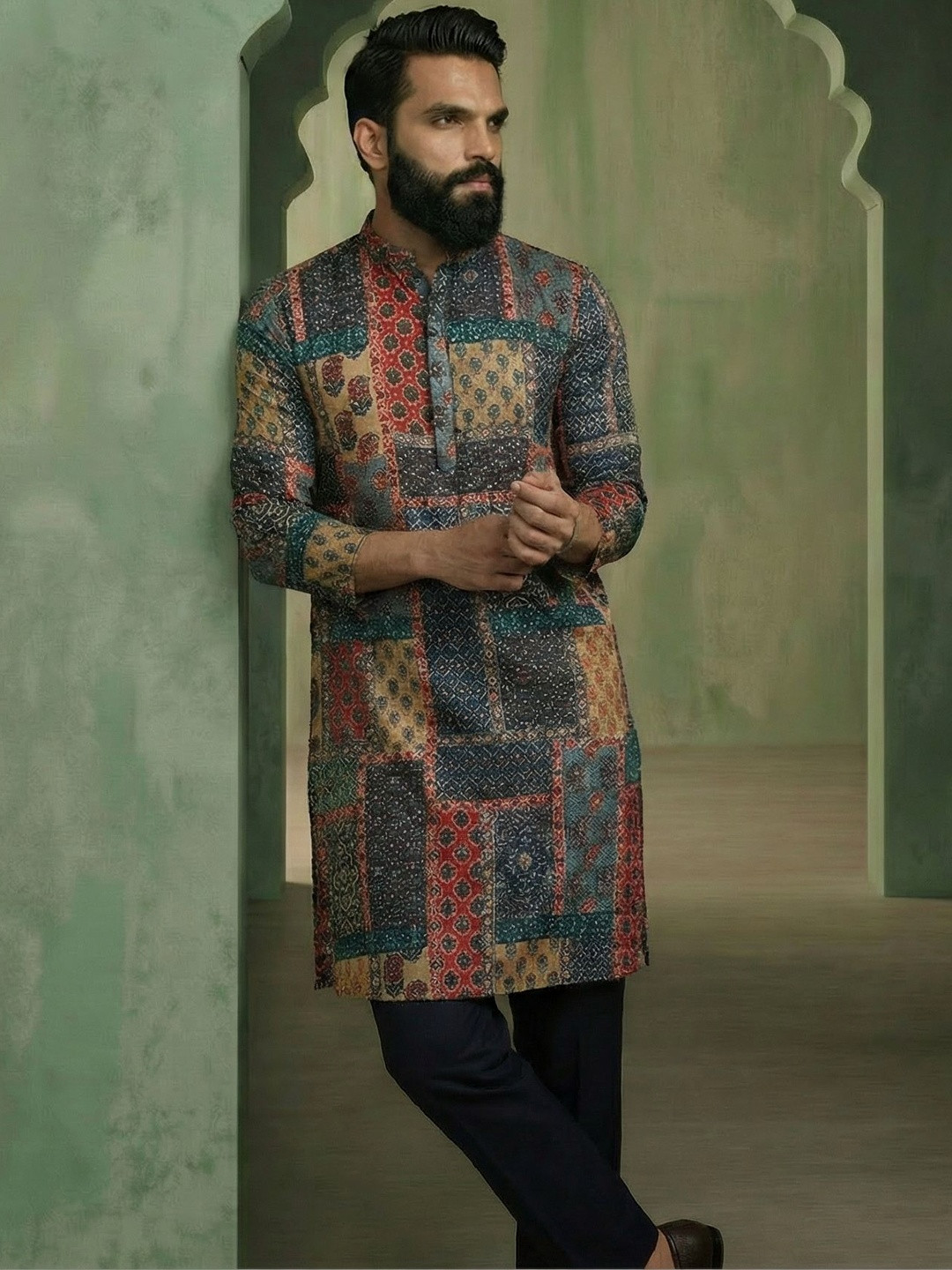 KISAH Men Multi Mandarin Collar Printed Kurta