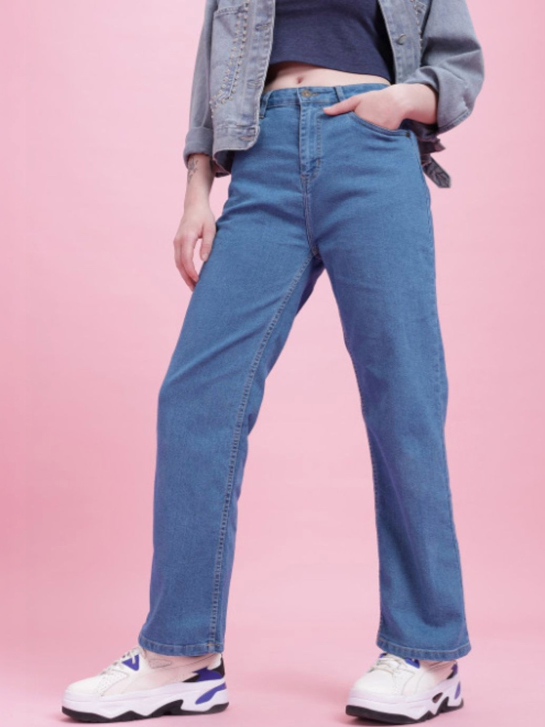 Mast & Harbour Women Classic Relaxed Fit Mid-Rise Stretchable Jeans