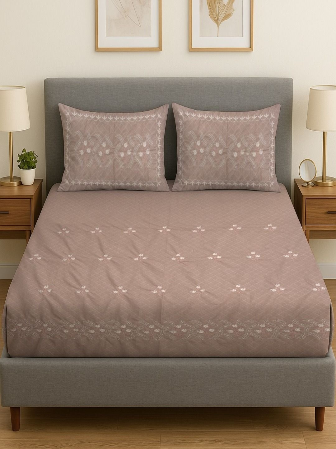 RRC Brown 250 TC Bedsheet with 2 Pillow Covers