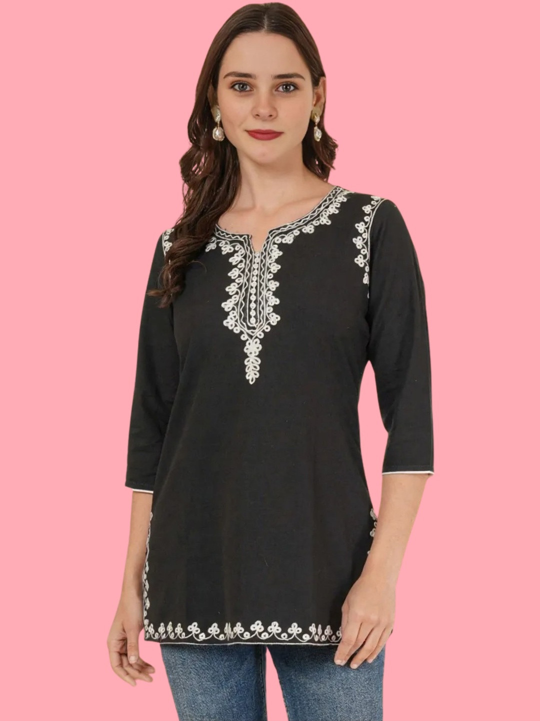 Hyba Embroidered Ethnic Cotton Blend Top