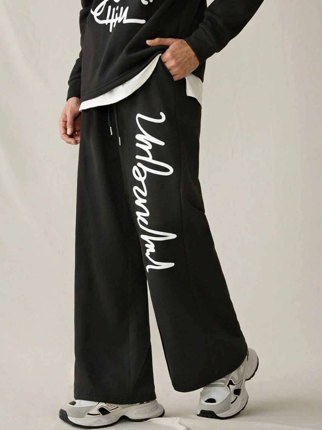 Dopestar Men Relaxed Fit Typography Wide Leg Trousers