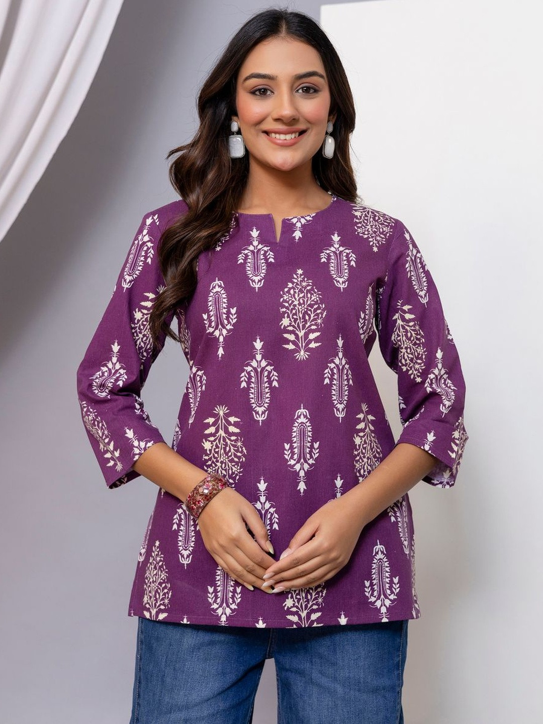 GORDHAN Botanical Printed Pure Cotton Blend Kurti