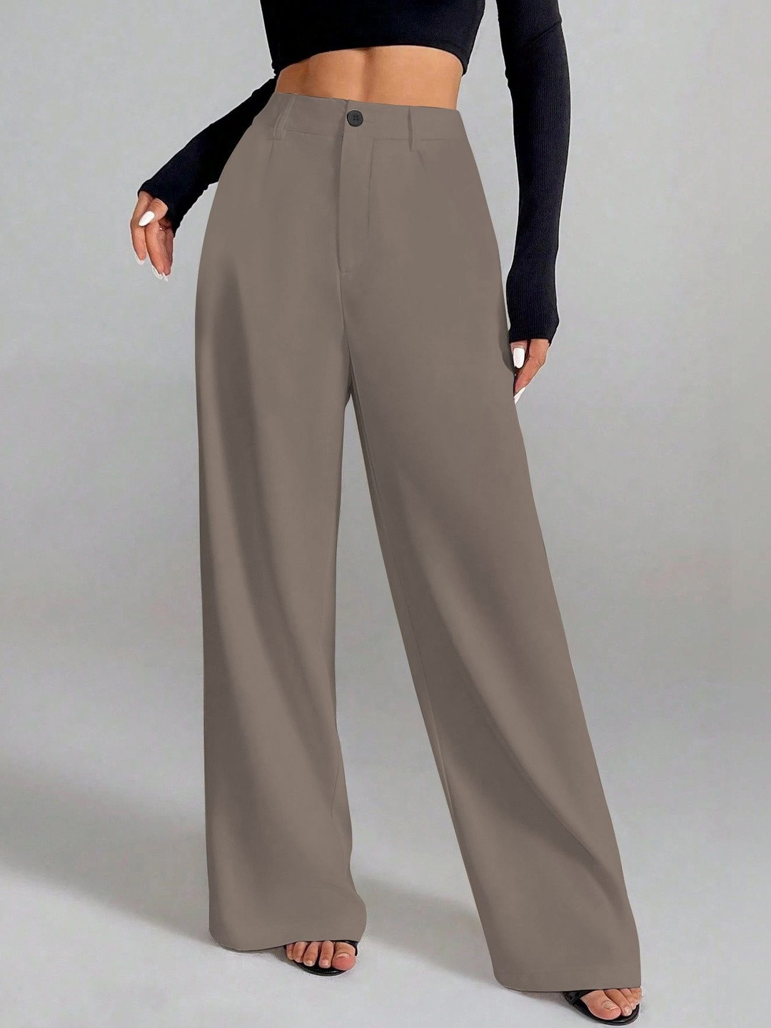 CREZYVEZY Women High-Rise Wrinkle Free Trousers