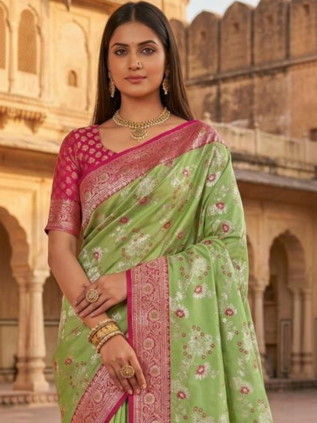 all about you Floral Silk Blend Banarasi Saree