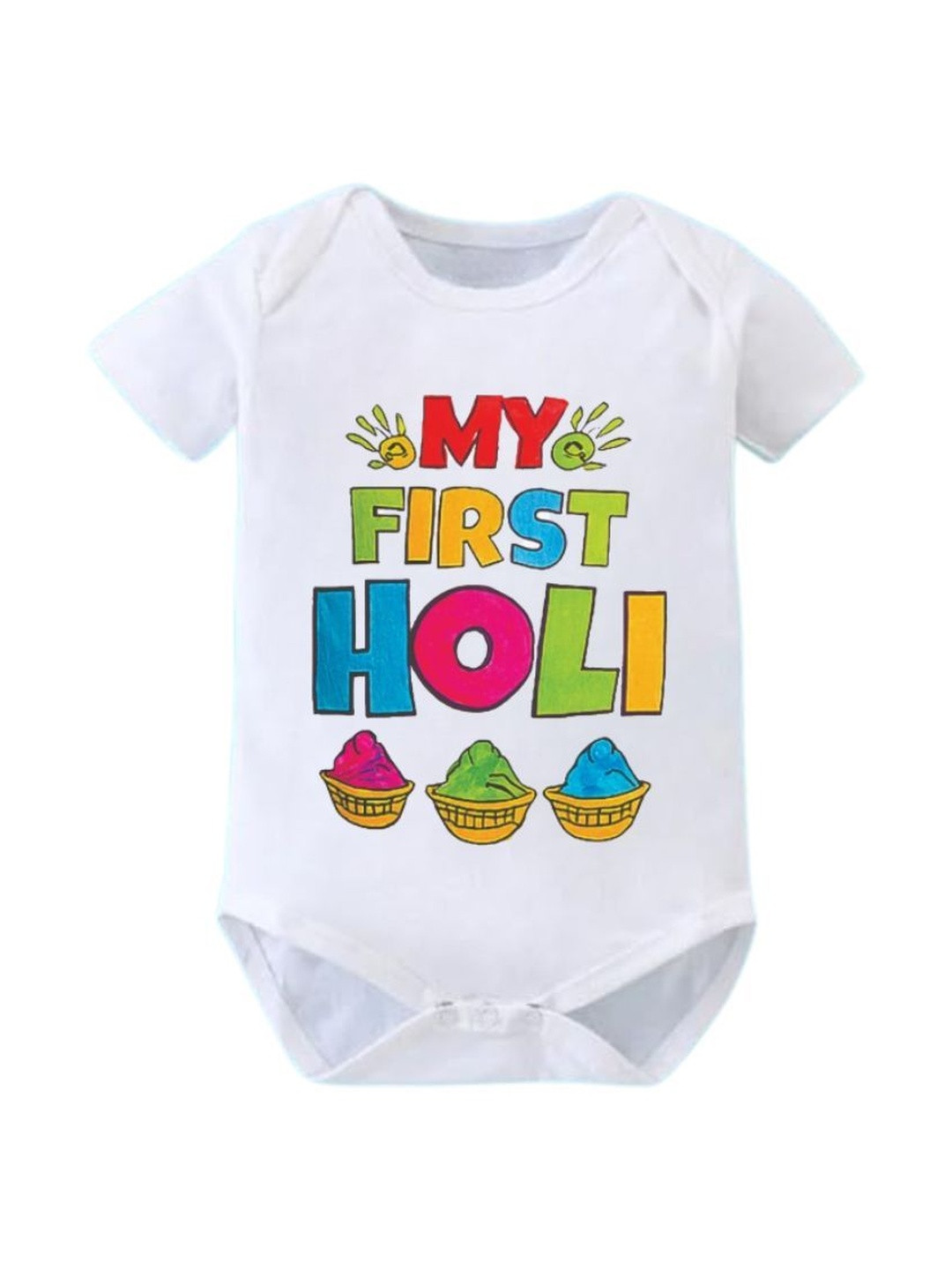 itsmycostume Infants Colorful My First Holi Printed Pure Cotton Snap Button Bodysuit