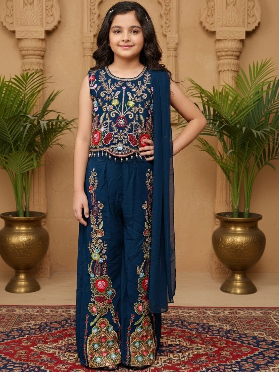 Sangria Embroidered Round Neck Kurta Sets