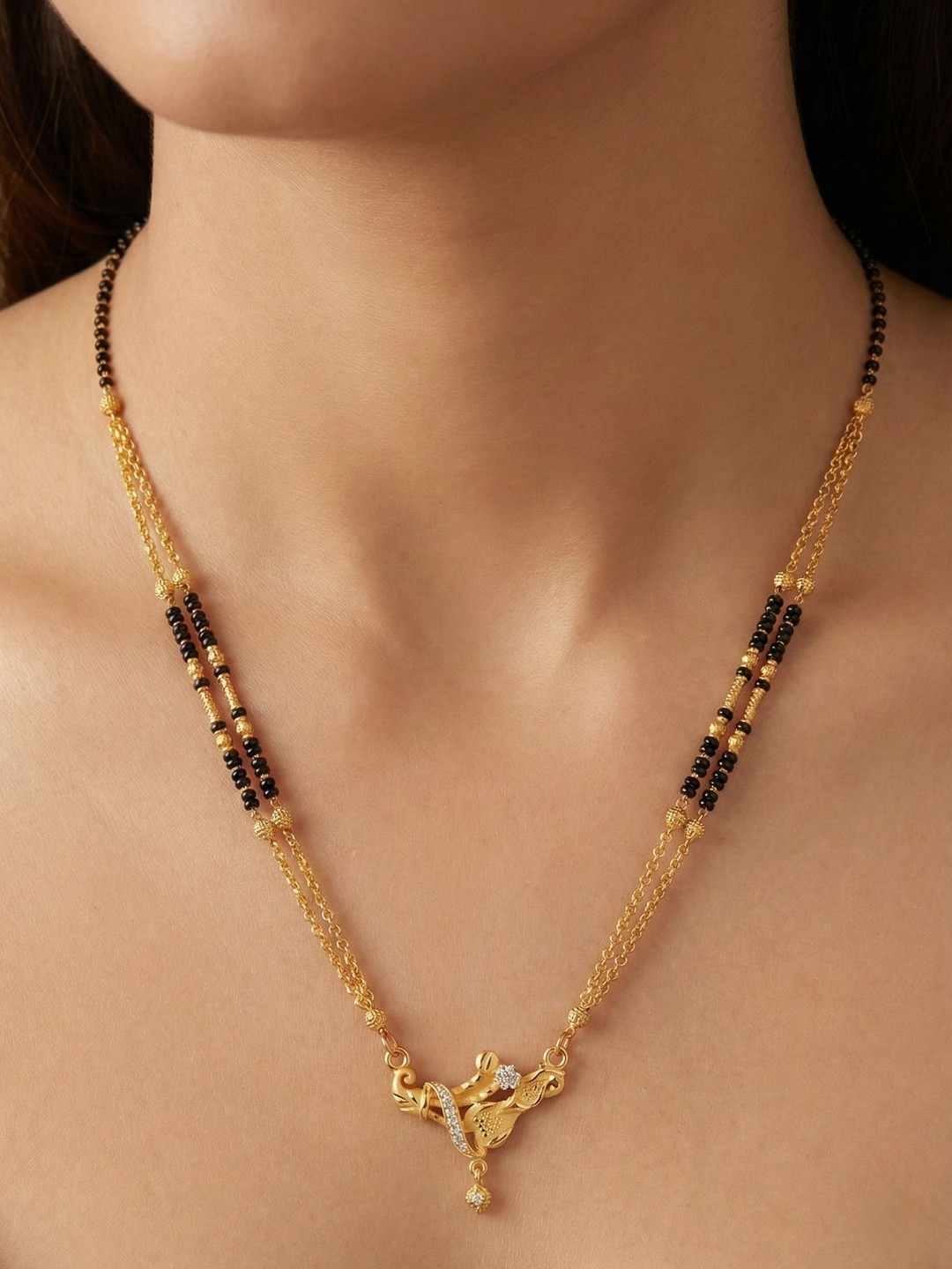 CAPILITE Jewellers Gold-Plated Zircon Mangalsutra