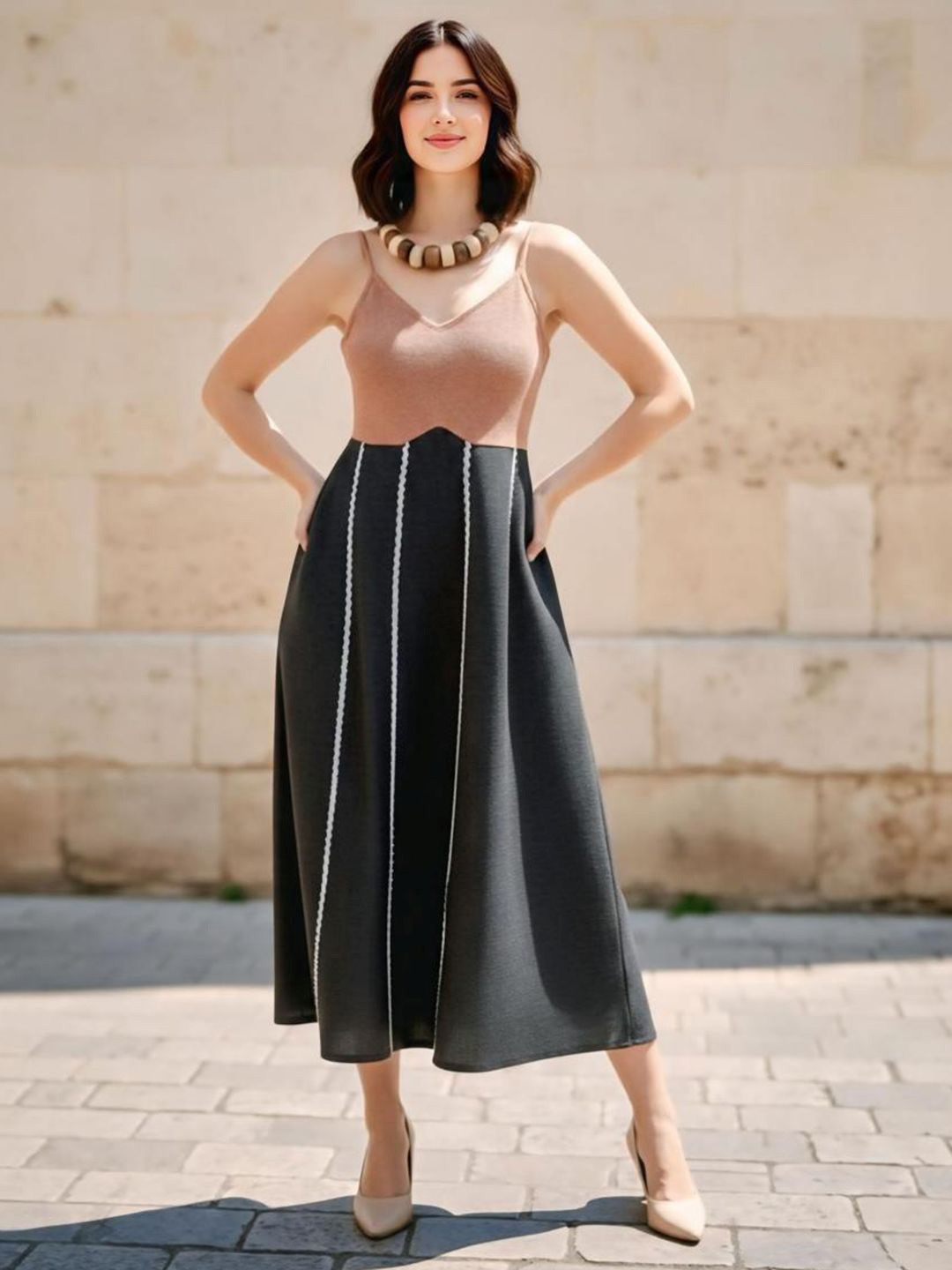 OBSHIVKA Colourblocked Linen A-Line Midi Dress