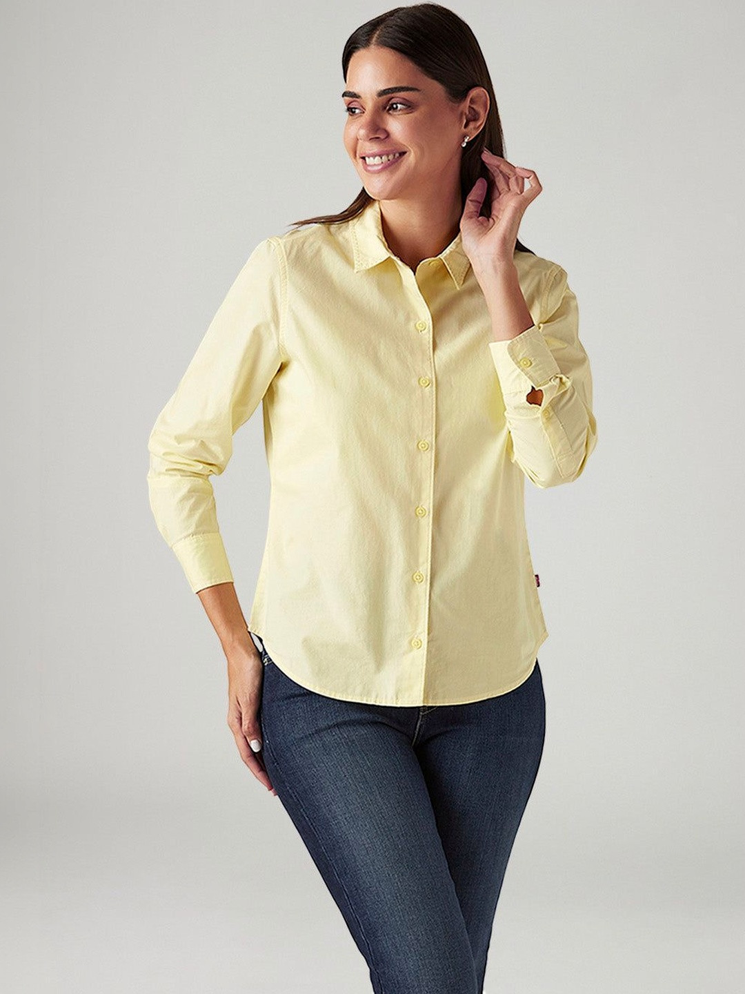 Levis Women's Solid Yellow Slim Fit Shirt