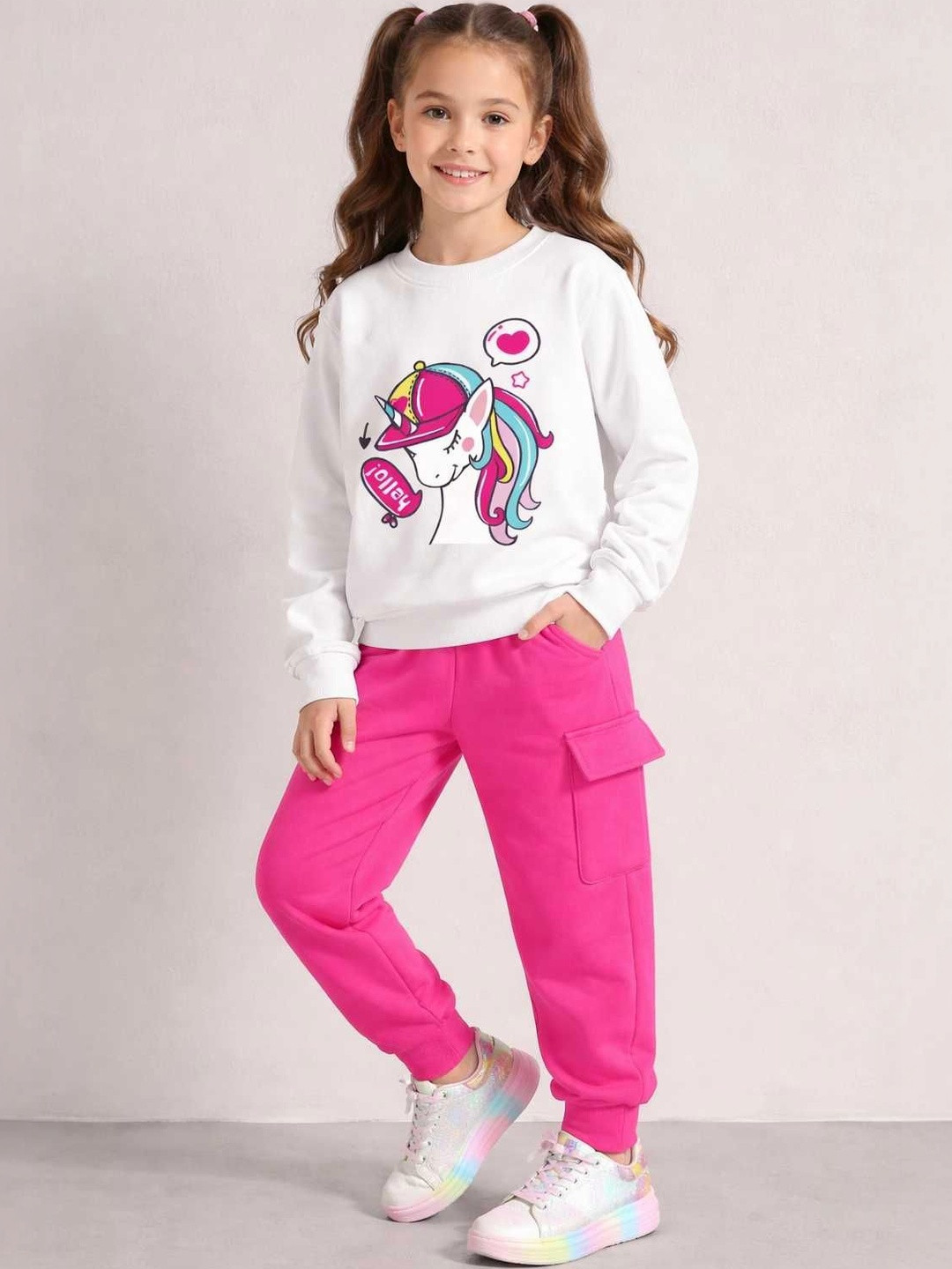 Dhanoo fashion Girls Typography Printed Round Neck T-shirt With Trousers