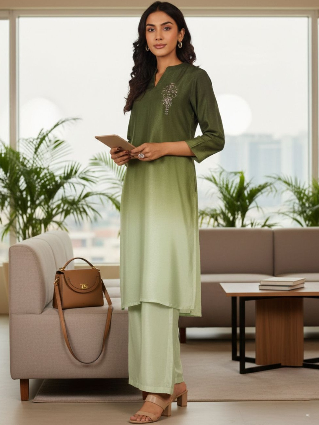 Varanga Women Ombre Dyed Regular Thread Work Kurta with Trousers