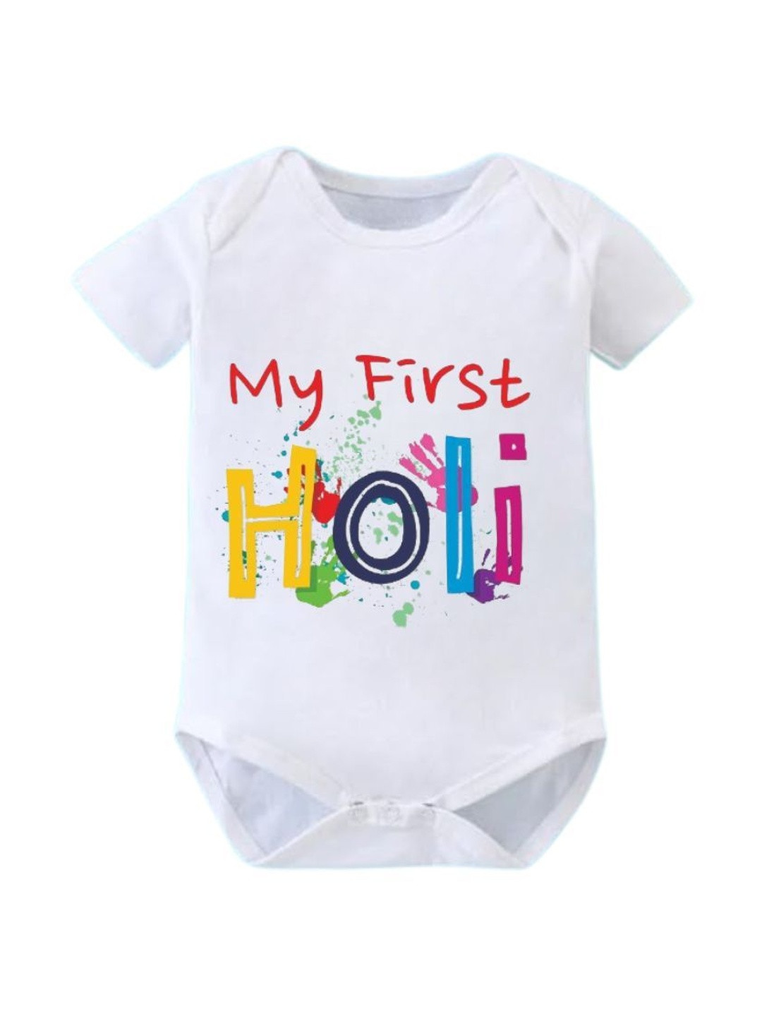 itsmycostume Infants Cotton My First Holi Printed Baby Bodysuit with Easy Envelope Neck