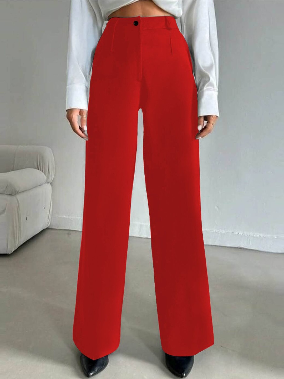 CREZYVEZY Women High-Rise Wrinkle Free Trousers