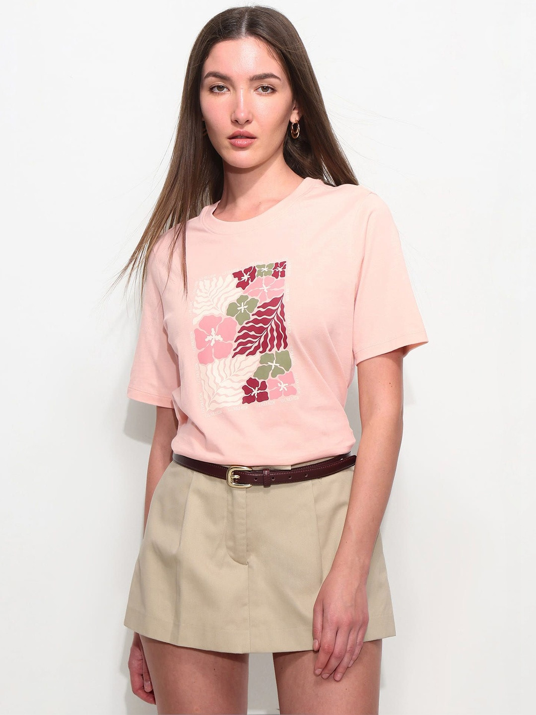 U.S. Polo Assn. Women Women Floral Printed Boxy T-shirt
