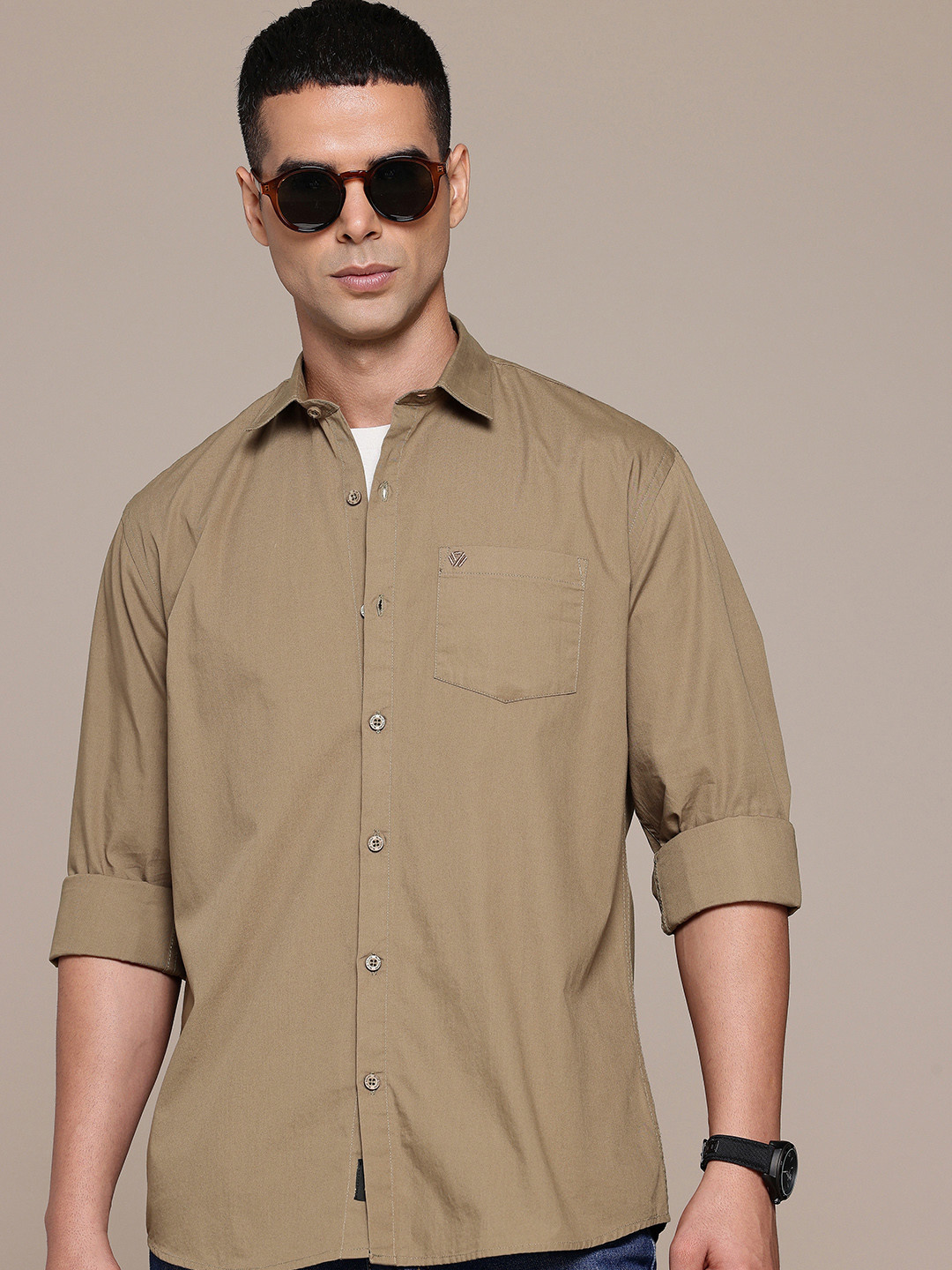 Taupe Regular Fit Casual Shirt